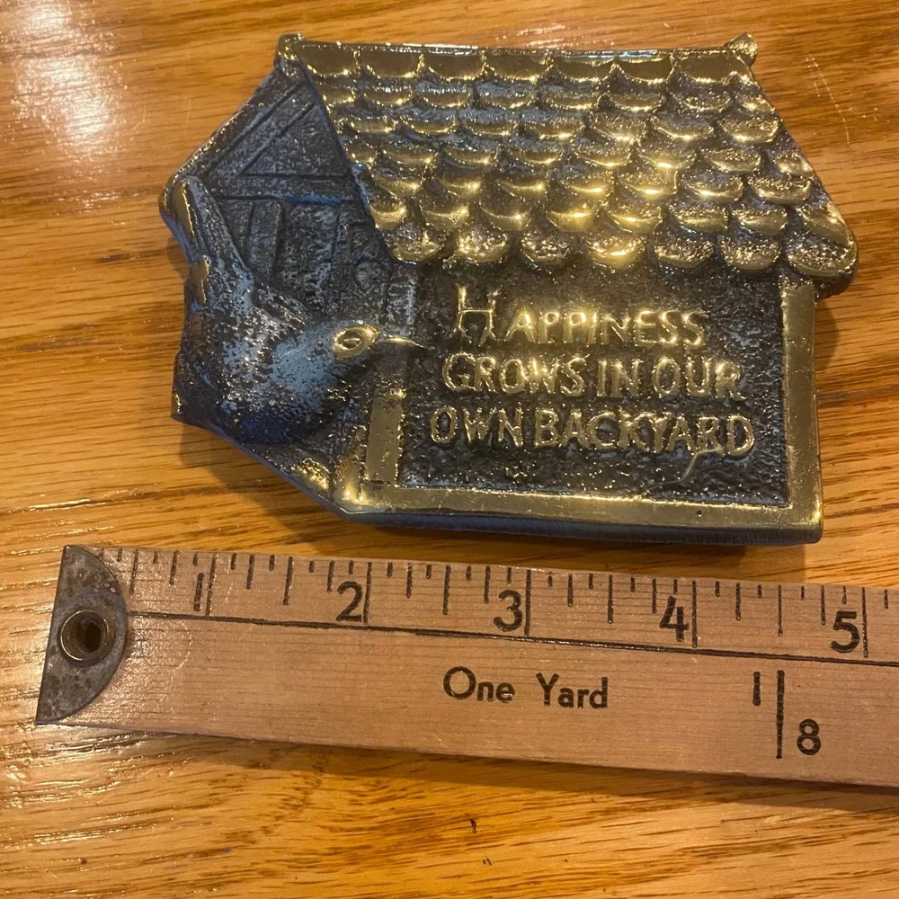 Brass Garden Stake Birdhouse Happiness Grows In Our Backyard Gold New Sign